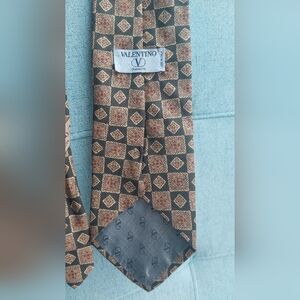 Designer Valentino Olive green and Gold Silk Tie